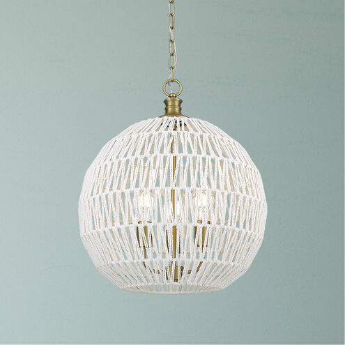 Florence 3 Light 19 inch Brushed Champagne Bronze Pendant Ceiling Light in White Raphia